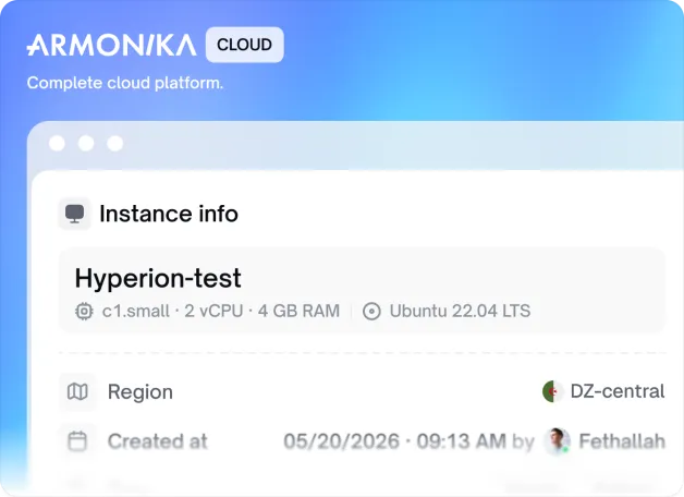Armonika Cloud console — instance info